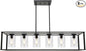 6-Light Chandeliers Black Finished Farmhouse Dining Room Lighting Fixtures Hanging Industrial Modern Kitchen Island Pendant Lighting with Clear Glass Ceiling Lights for Restaurant Bar Hotel