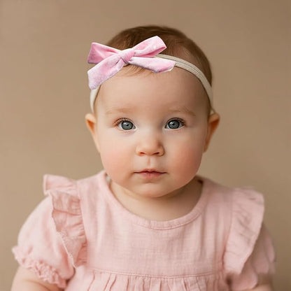 Baby Girls Christmas Velvet Hair Bow Headbands, Velour Bowknot Nylon Elastic Headband 12 Pcs for Newborn Infant Toddler Girls (25velvet NB 12pcs)