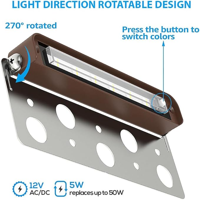 rosykite 7 Inch LED Retaining Wall Lights 4-Pack, 5W Hardscape Step Lights, 5CCT 2200K-5000K Tunable White, 12-24V Low Voltage Outdoor Paver Lights, ETL Listed Brown Landscape Lights for Stairs, Deck