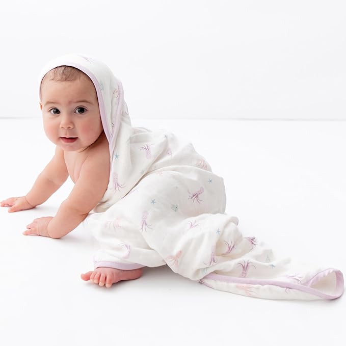 Bamboo Viscose Baby Hooded Towel & Washcloth Set for Babies and Toddlers, Soft & Absorbent, 70% Viscose from Bamboo, 30% Cotton Muslin - Imported (Octopus)