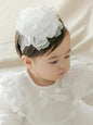 Baby Girls Flower Headbands Cute Kids Christening Headband Soft Lace Hairbands Floral Crown Newborn Infant Toddlers Hair Accessories for Birthday Party Photography(Beige Flowers)