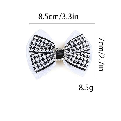 2PCS Baby Girl Dog Gift Wrap Hair Bow Clips Barrettes Houndstooth Hair Bow Clips with Rhinestone Buckle Black and White Fabric Bow Hair Accessories for Little Girls Toddler Kids Teens