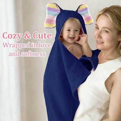 VOOVA & MOVAS Navy Baby Bath Towel with Cute Elephant Ears Hood – Super Absorbent, 100% Cotton, 420GSM – 33" x 31.5", Pink – Thick Towel for 0–18 Months – Newborn, Toddler, Infant, Baby Essentials