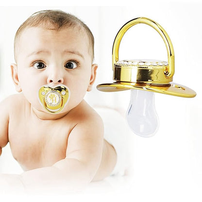 Golden Letter Baby Pacifier with Personalized Bling Design, Clips, Anti-Dust Cover for Newborn Photography, Birthday, Baby Shower