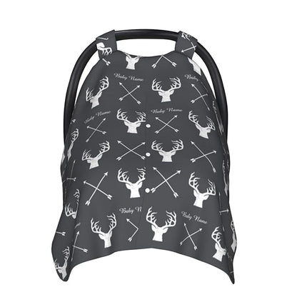 Personalized Deer and Arrow Baby Car Seat Canopy for Babies with Name, Custom Car Seat Covers Boys Girls, Peekaboo Opening Minky Nursing Breastfeeding Cover Infant Car Seat Canopies for Newborn