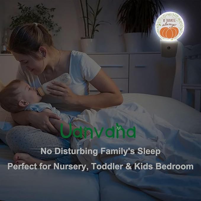 Be Thankful Always Decorative Night Light Plug in Pumpkin Thanksgiving Day Auto LED Lighting Energy Saving Round Lights Gifts for Boys Girls Men Women