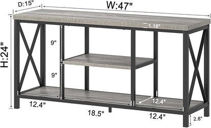 FOLUBAN Modern TV Stand for TVs up to 55 Inch, Rustic Wood Entertainment Center with Storage Shelves, Industrial Media TV Console and TV Table for Living Room Bedroom, 47 Inch Light Grey