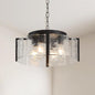 Modern Black Chandeliers for Dining Room: 17.7'' Drum Textured Glass Foyer Chandelier - Vintage Farmhouse kitchen Chandeliers Over Table - Rustic Hanging Light Fixture for Bedroom Living Room Entryway