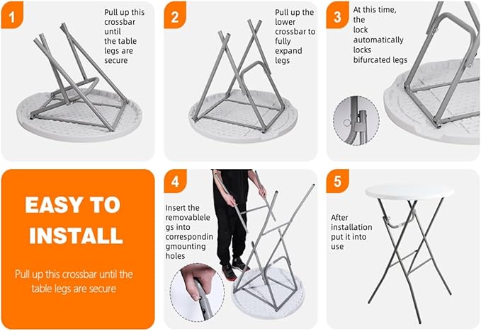 2.63'Bar Height Cocktail Table, All Bistro Folding Bar Height Table for Parties,Coffee Card, Dining,Wedding,Indoor/Outdoor, Locking Legs,White