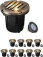 MALORY Brass Top Cover Landscape Well Lights,(5''H) 12V Low Voltage Outdoor In Ground Lights,Landscape Lighting for Pathway, Driveway and Garden 10 Pack with MR16 Bulb (Grated Top, 10-Pack with Bulb)