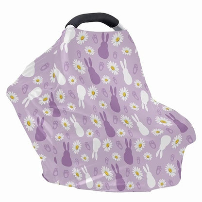 Wanyint Stretchy Baby Car Seat Covers Carseat Canopy Baby Breastfeeding Stroller High Chair Shopping Cart Cover Nursing Scarf Infant Stroller Cover, Easter Rabbit Paw Daisy Violet