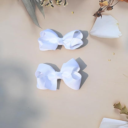 6 PCS 3" Grosgrain Ribbon Hair Bows - Alligator Clips for Toddlers in Solid Color (White)