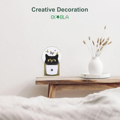 EKOBLA Cat & Butterfly Plug-in Night Light, Butterfly on Kitten Nose Cute LED Nightlight with Dusk to Dawn Sensor for Kids Room