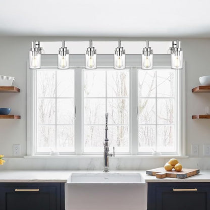 VINLUZ Bathroom Vanity Light Chrome Finished Vintage Wall Lighting Fixtures with Clear Glass Shade Modern Sconces Wall Light for Bedroom Hallway (Patent No.: US D958,438 S)