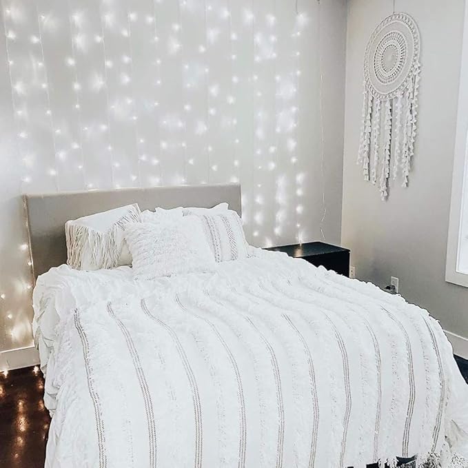 Lighting EVER 594 LED Curtain Lights Cool White, Hanging Fairy String Lights for Bedroom Wall, Indoor Outdoor Backdrop Lights for Wedding, Party, Patio Gazebo (20x10ft, 27 Strings, 9" Apart)