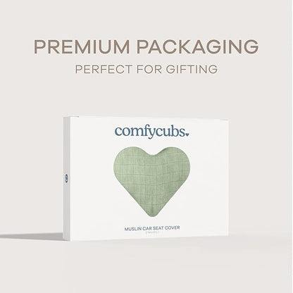 Comfy Cubs Baby Car Seat Cover - Soft, Breathable Bamboo Rayon and Muslin Cotton Blend - Lightweight Canopy for Sun, Bug, and Comfort Protection - Large Size Infant Seat Cover in Sage Design