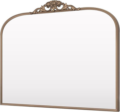 Keonjinn Vintage Gold Mirror, 40" x 30" Large Arched Mirrors with Metal Frame for Wall, Brass Baroque Mirror, Ornate Decorative Mirror for Mantle, Bathroom, French Cleat Mounting