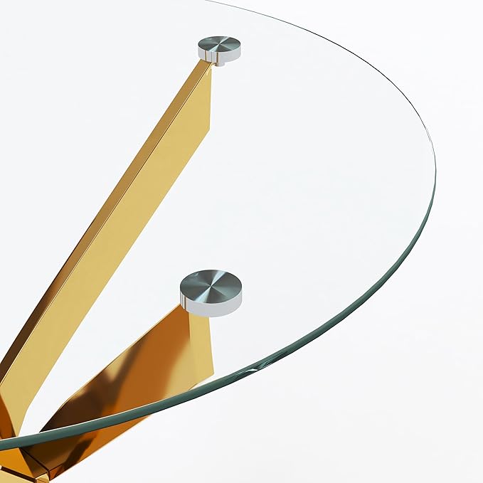 Round Tempered Glass Dining Table for 2-4 with Chromed Legs, 35.5 Inch Modern Small Kitchen Table Dining Room Table for Kitchen Dining Room (Gold)