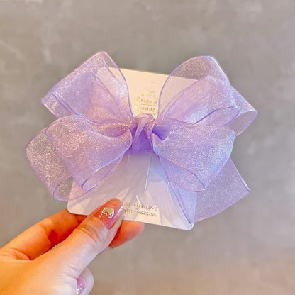 Hot&Sattion 4 Colors 5Inch Hair Bows Clips Large Big Chiffon Ribbon Hair Bows Alligator Clips Hair Accessories for Girls Toddler Kids Children Teens