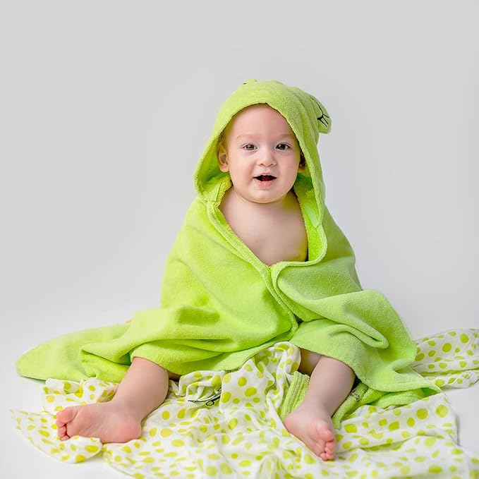 Milk&Moo Baby Hooded Towel, 100% Organic Turkish Cotton, Ultra Absorbent Bath Towel with Hood, 27x47 Inch, for Baby Boys & Girls (0-2 Years, Green)