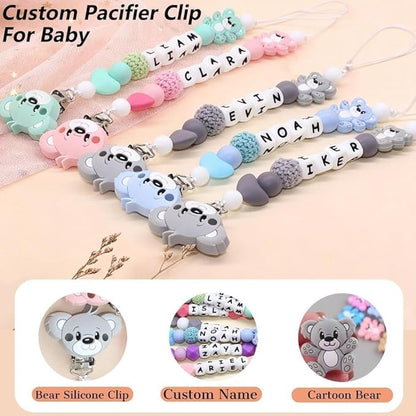 Personalized Pacifier Clip with Name,Custom Bear Pacifier Clips for Newborn Baby Boy Girls