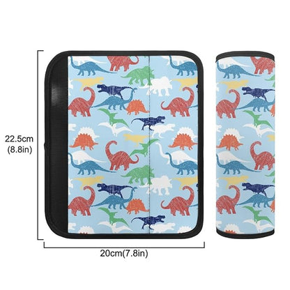 ENLACHIC Baby Car Seat Belt Cover, Cute Dinosaur Print Car Seat Shoulder Strap Pads, Infant Car Seat Cushion Safety Seatbelt Protector for Kids Boys Girls,Blue Dinosaur