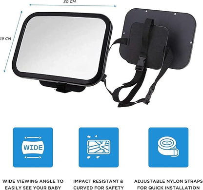 Dorart Rear Facing Baby View Mirror for Child Safety Car Seat - Crystal Clear Reflection via Crash-tested & Shatterproof Convex Mirror