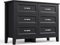 LINSY HOME 6 Drawers Dresser for Bedroom, 47" Wide Wooden Storage Chest with Antique Handles, Modern Farmhouse Dresser TV Stand with Wood Legs for Closet, Living Room, Hallway, Black