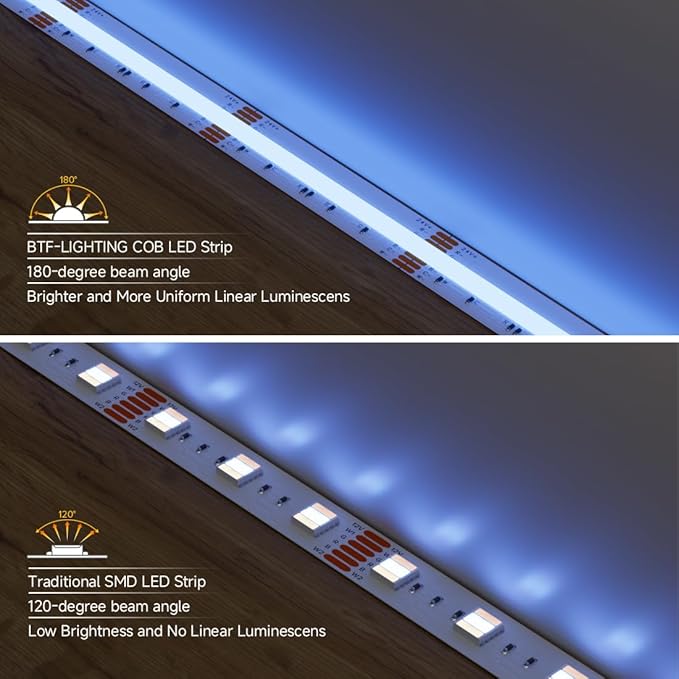 BTF-LIGHTING FCOB COB RGBCCT Color Changing LED Strip,UL Listed 960LED/m High Density 16.4FT RGB+Tunable White 3000K-6000K DC12V 12mm Width Flexible Light for Home Decor(No Adapter or Controller)