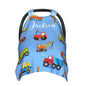 Custom Baby Car Seat Canopy for Babies with Name, Personalized Construction Truck Baby Car Seats Covers for Boys, Opening Minky Nursing Breastfeeding Stroller Cover Infant Carseat Canopies for Newborn