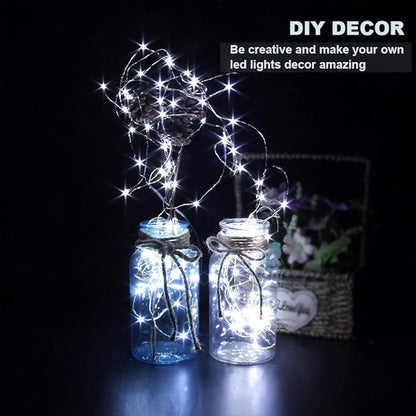 CYLAPEX 24 Pack Fairy Lights Battery Operated 7ft 20 LED Mini String Lights Silver Wire Firefly Starry Moon Lights for Wedding Mason Jars Party Christmas Centerpiece Table Decorations, Cool White