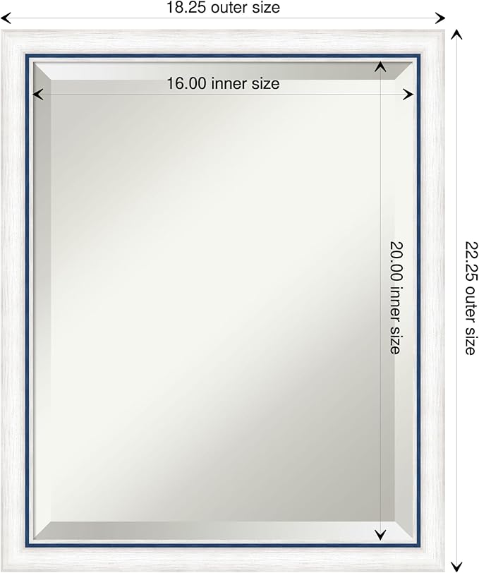 Amanti Art White Bathroom Mirror for Over Sink, 22x18 Morgan White Blue Rectangle Vanity Mirror, Small Modern Contemporary Wood Frame, Hangs Horizonally and Vertically, Bathroom Wall Decor, Beveled
