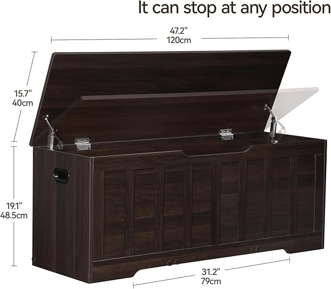 47.2" Storage Chest Extra Large,Storage Trunk with 2 Safety Hinges,Wooden Storage Bench,Shoe Bench,47.2x15.7x19.1 Inch,Easy Assembly,Storage Bench for Bedroom,Living Room,entryway(Espresso).