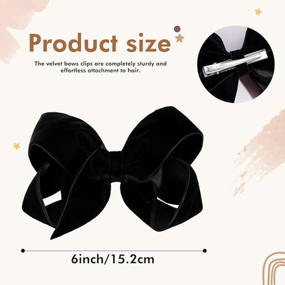 Oaoleer 2PCS 6inch Velvet Hair Bows Clips, Black Velvet Bows Hair Alligator Clips Hair Barrettes for Baby Girls Infants Toddlers Kids Teens Children