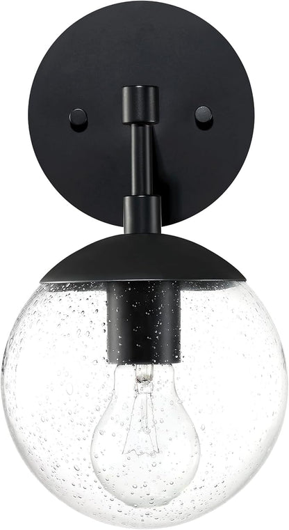Design House Gracelyn 1-Light Dimmable Wall Sconce, Clear Seedy Glass Globe, Matte Black, 588871-BLK
