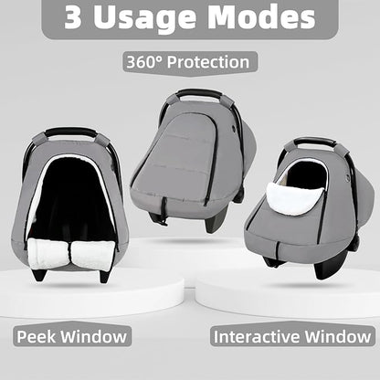 SWESEN Winter Car Seat Covers for Babies, Cozy & Warm Cover, Infant Car Seat Canopy Water Resistant, Universal Cold Weather Shield, Grey