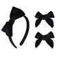 Velvet Bow Headband & 2 Pcs 4 Inch Hair Bows Set, Black School Hair Accessories for Little Toddler School Girls (Velvet Black)