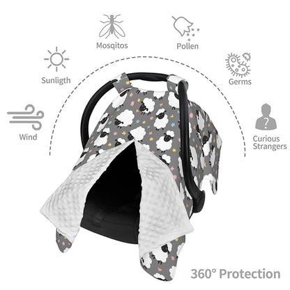 Cute Sheep Lambs Baby Car Seat Canopy Nursing Cover for Newborn Car Seat Breastfeeding Covers Blanket Newborn Shower Gift