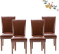 Parsons Dining Chairs Set of 4, Upholstered Nailhead PU Leather Dining Room Kitchen Side Chair with Thick Cushions and Wood Legs, Light Brown