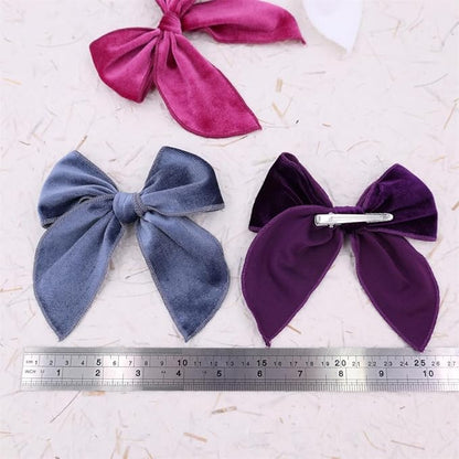 Pack of 4 Large Velvet Fable Bow Hair Clips for Kids Toddler Girl Mom Velvet Hair Bow Alligator Clips Baby Girls Women Hair Accessories (Purple/Smoke Blue)