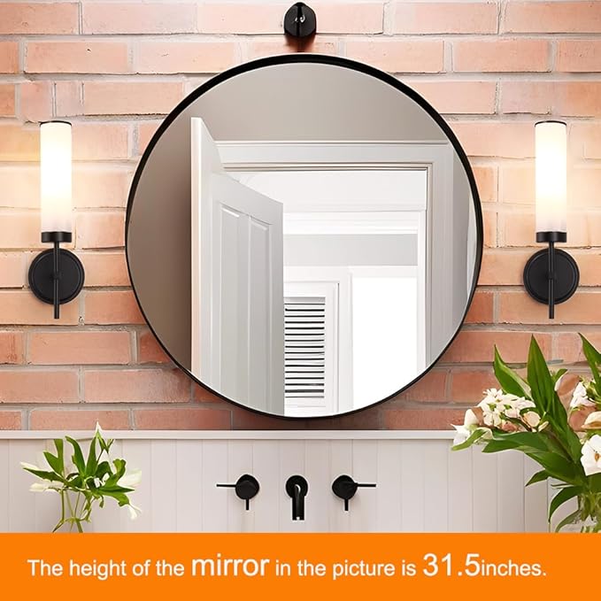 Matte Black Wall Sconces Set of 2, Modern Bathroom Sconces Wall Lighting with Opal White Glass, Vanity Light Fixtures for Bathroom, Wall Mount Lights for Living Room Bedroom Hallway, Hardwired