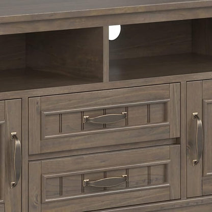 SIMPLIHOME Lev SOLID WOOD 72 Inch Wide Contemporary TV Media Stand in Smoky Brown for TVs up to 80 Inches, For the Living Room and Entertainment Center