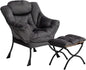 HollyHOME Fabric Lazy Chair with Foldable Ottoman, Accent Comfy Lounge Arm Chair and Folding Footrest Stool Set, Leisure Sofa Reading Chair and Footstool for Living Room, Bedroom, Dorm, Smoky Grey