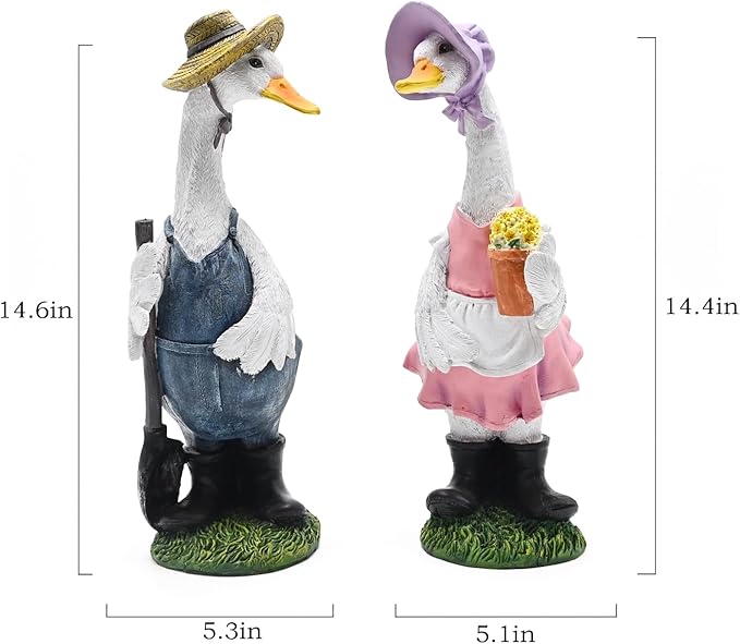 Porch Goose Statue Outfits Large Garden Sculpture Cement Home Outdoor Decorations Lawn Resin Big Duck Figurine Outside Yard Concrete Geese Decor Farmhouse Duckling Couple Dress Up