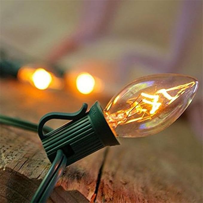 SUNSGNE C7 Christmas Lights, 25Ft Outdoor Christmas String Lights with 27 Clear Warm White Incandescent Bulbs, Xmas Vintage String Light for Patio, Cafe, Party Decor, Green Wire