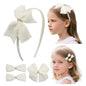 JIAHANG Baby Girls Pearl Beaded Hair Bow Headband and Clips Set, Rhinestone Hair Accessories Gift 4Pcs Set for Toddlers Teens School Girls (pearlseries)
