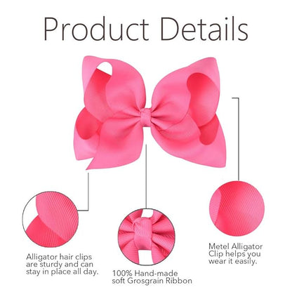 Oaoleer Big Hair Bows for Girls 12 PCS 6" Hot Pink Grosgrain Ribbon Large Boutique Bow Alligator Clips Hair Accessories for Toddlers Little Girls Kids