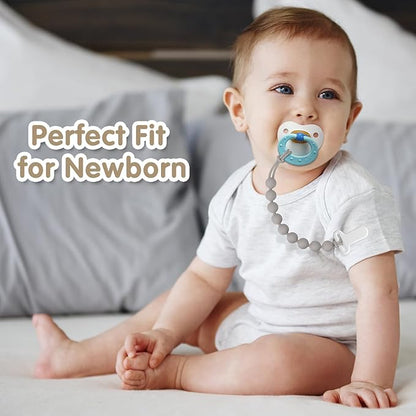 Pacifier Clips Silicone, 4-Pack Pacifier Holder Clip with Stylish Round Design, 100% Food Grade Silicone, Safe Essentials for Newborns Baby Boys and Girls