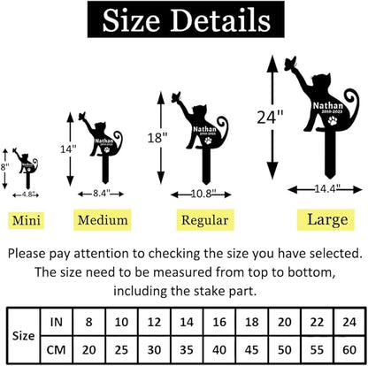 Personalized Name Memorial Garden Stake Pet Metal Grave Marker, Custom Butterfly Cat Memorial Grave Marker Stake, Customized Butterfly Cat Memorial Stake Remembrance Stake with Paw