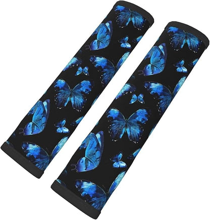 2PCS Car Seat Belt Cover Cushion Butterfly Seatbelt Shoulder Blue Butterflies Soft Car Seat Belt Strap Cushion Protect Your Neck and Shoulder Car Accessories Seat Belt Pad for Car Truck Vans
